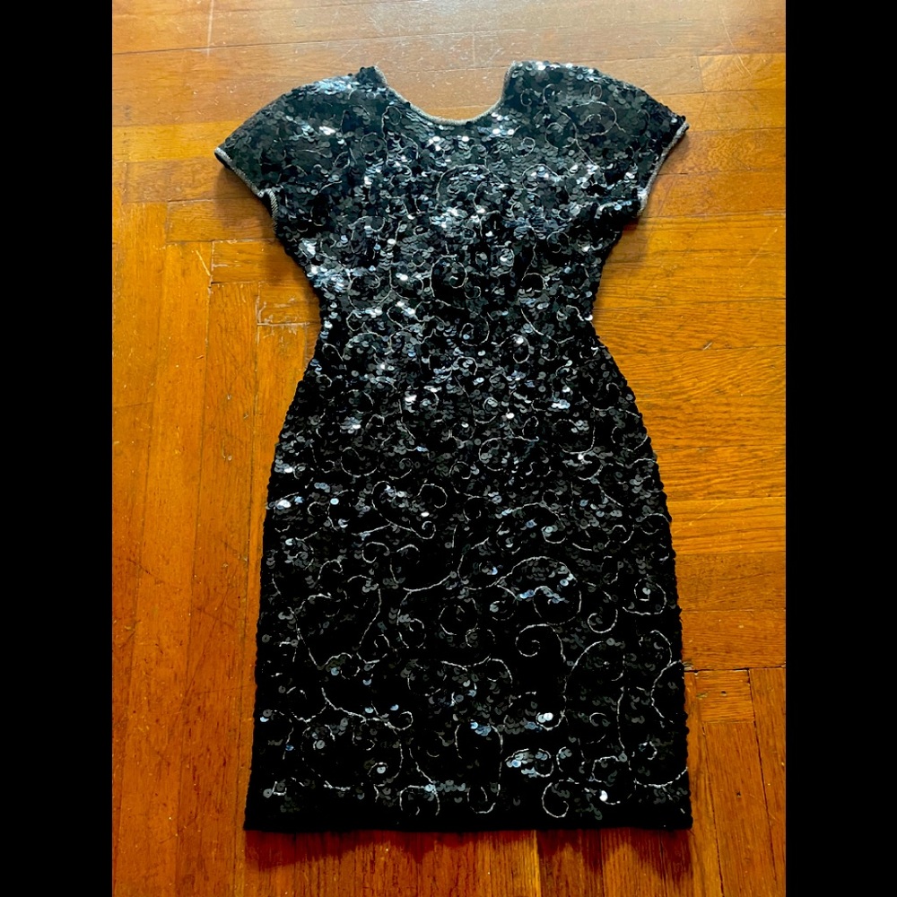 Vintage black sequined dress with swirls